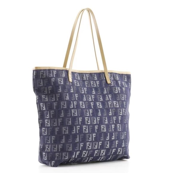 FENDI Zucchino Handbag Tote Bag Navy blue denim/leather Women - Picture 8 of 9